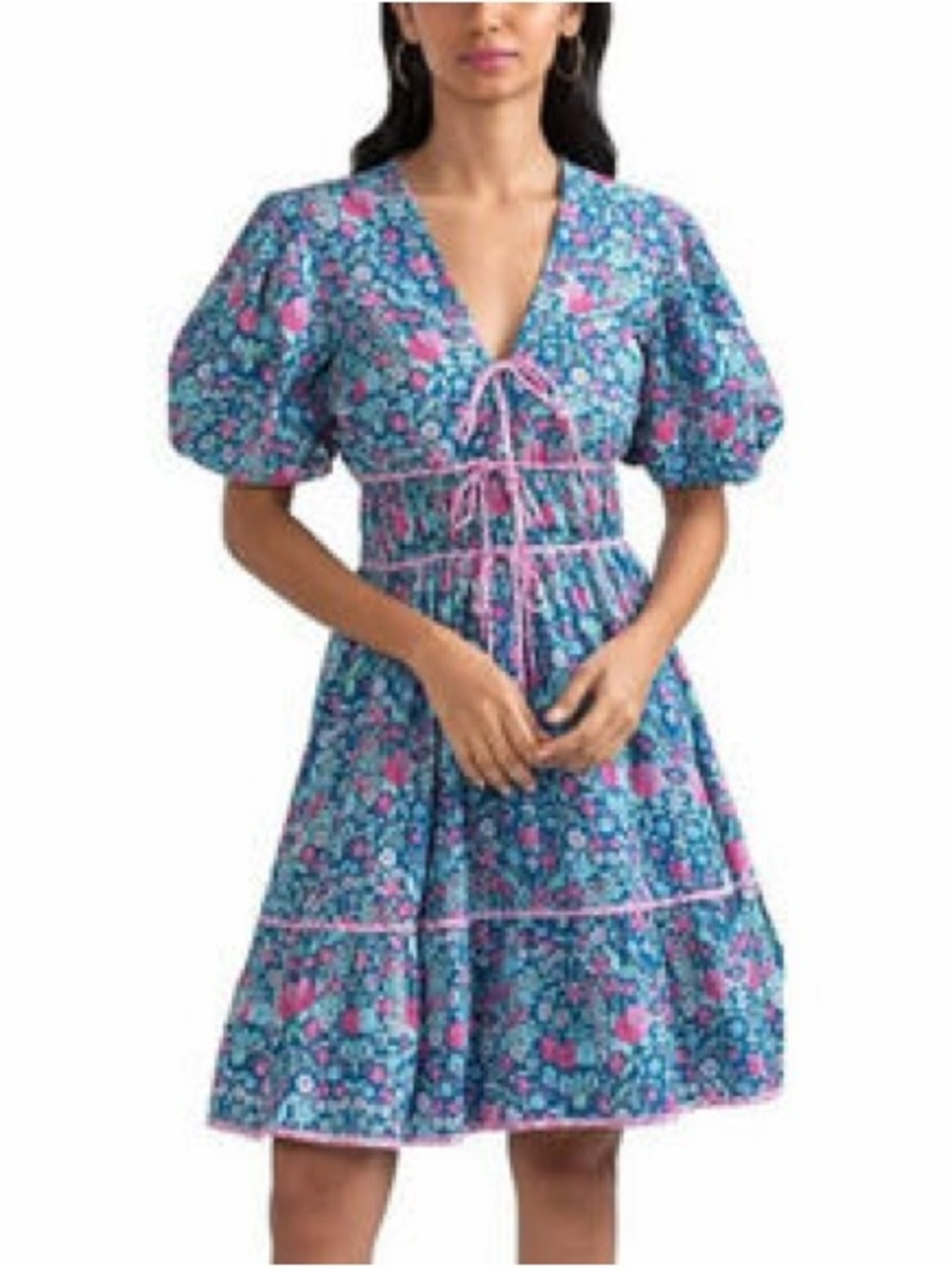 Shoshanna short sleeve v neck blue & pink floral mini Tiska dress size 10
